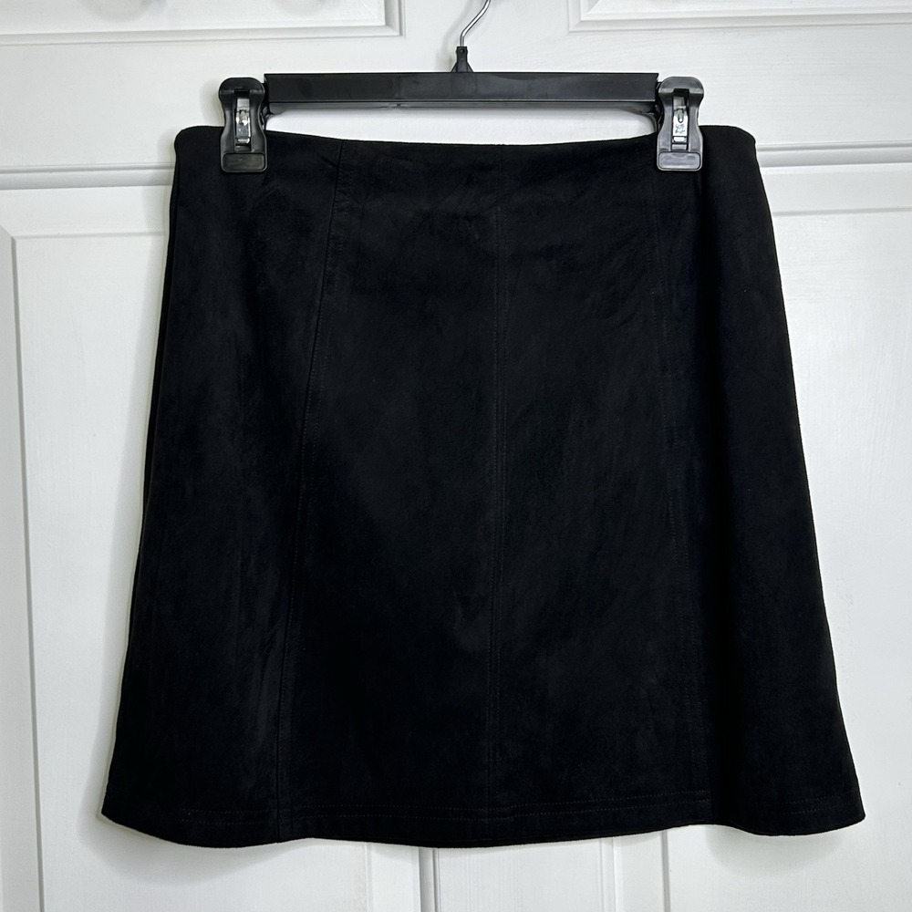 MI AMI Mid Rise Faux Suede Mini Skirt Womens Medium Black Pencil Back Zip Accent